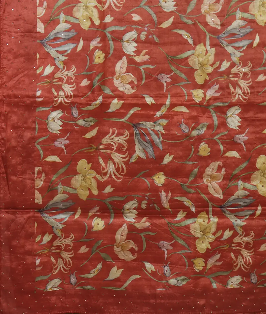 Rust Tussar Printed Saree T4521874