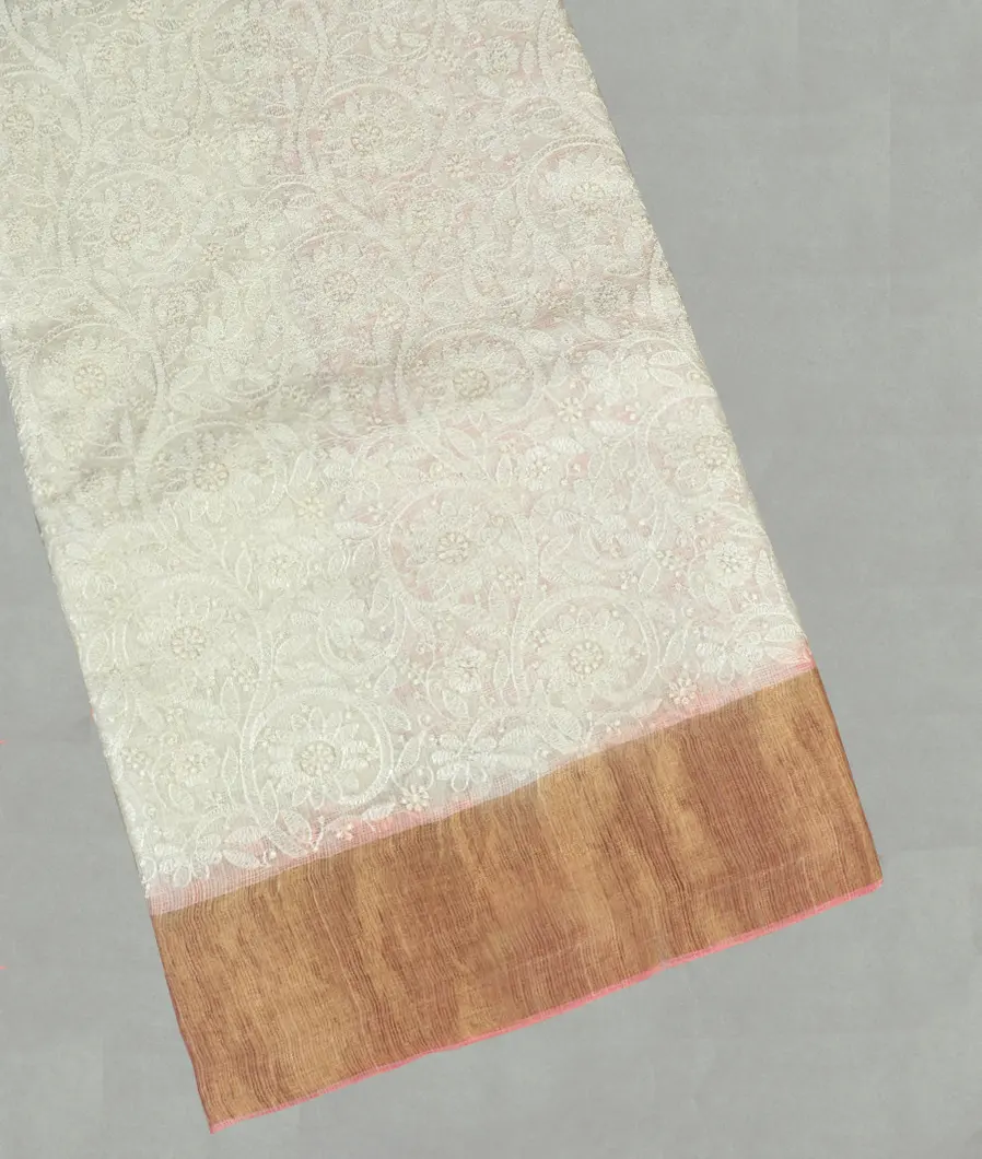 White Silk Kota Embroidery Saree T463021-image