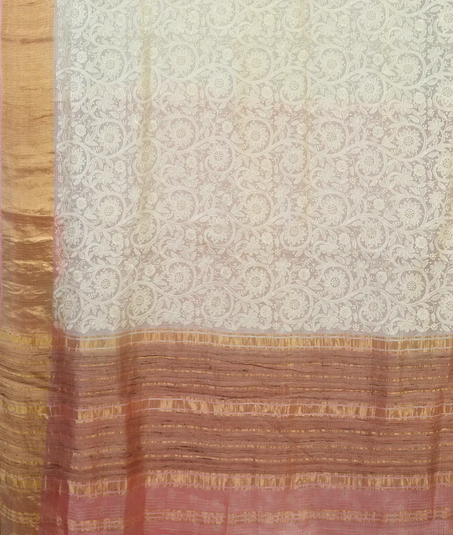 White Silk Kota Embroidery Saree T4630214