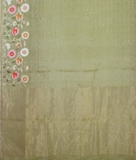 Green Kora Organza Embroidery Saree T4629884