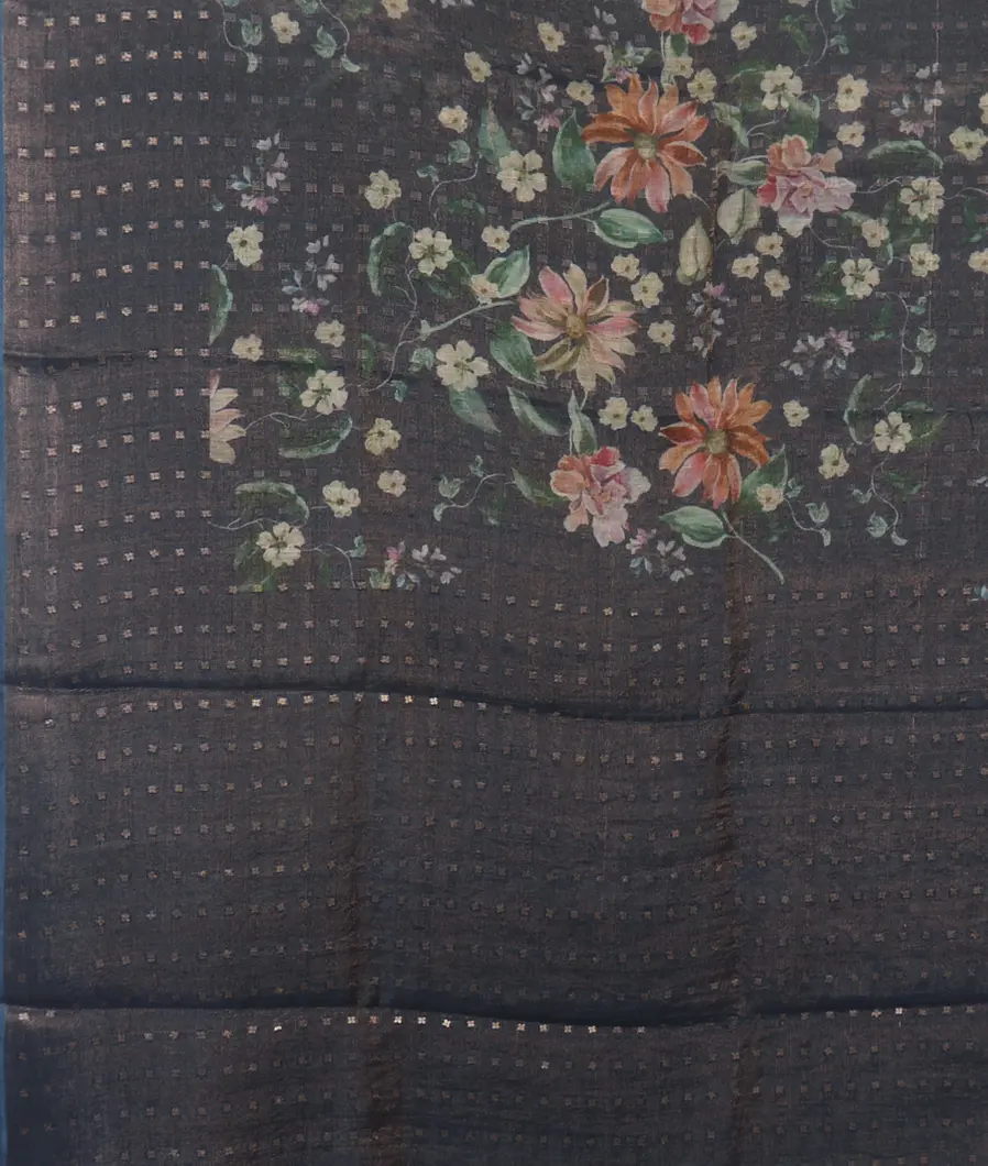 Blue Tissue Tussar Printed Saree T4645054