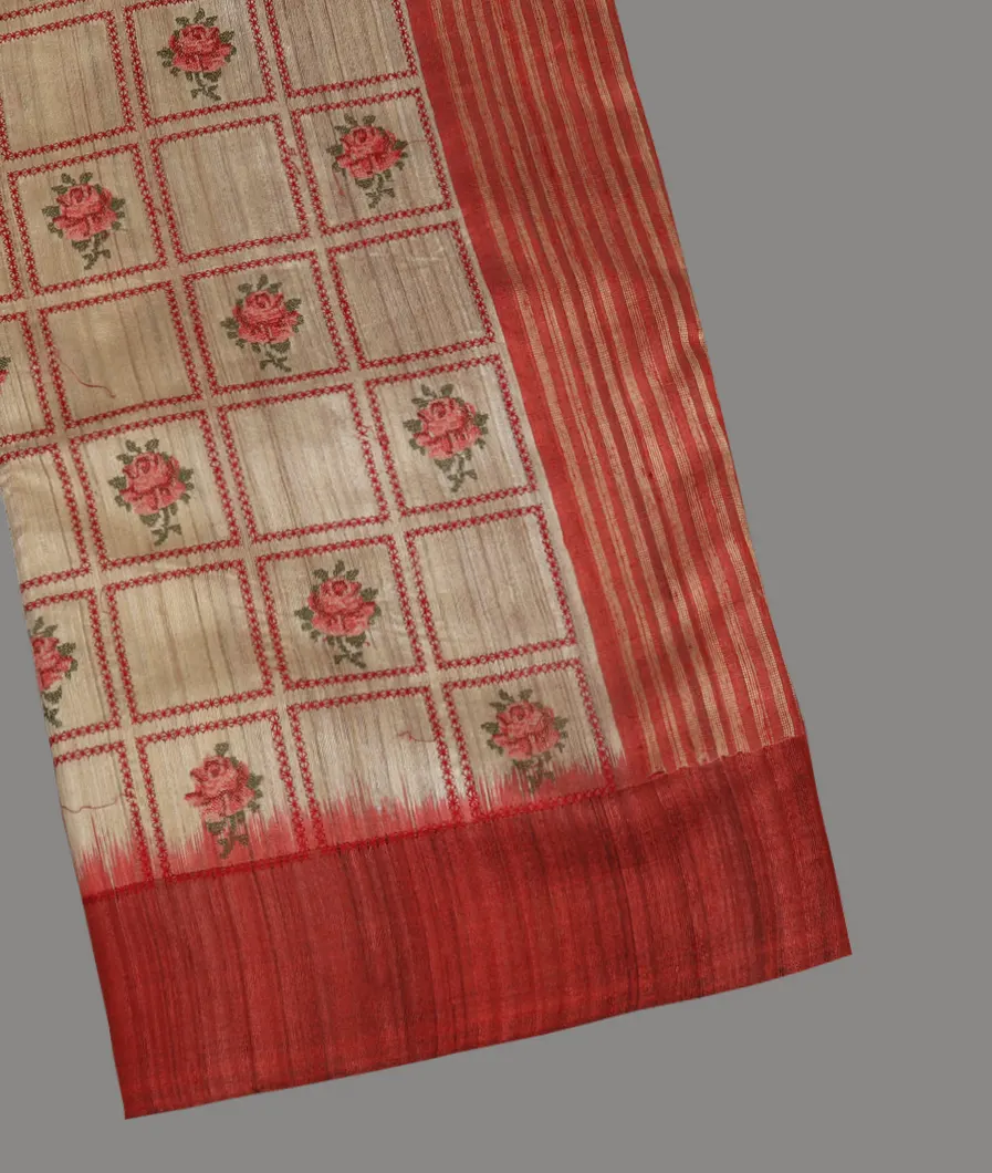 Beige Tussar Embroidery Saree T349112-image