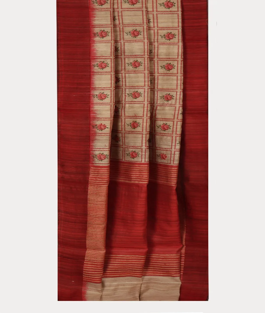 Beige Tussar Embroidery Saree T3491122