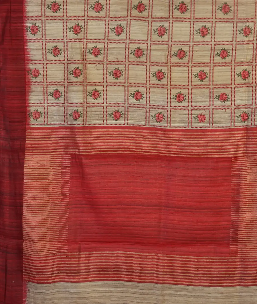 Beige Tussar Embroidery Saree T3491124