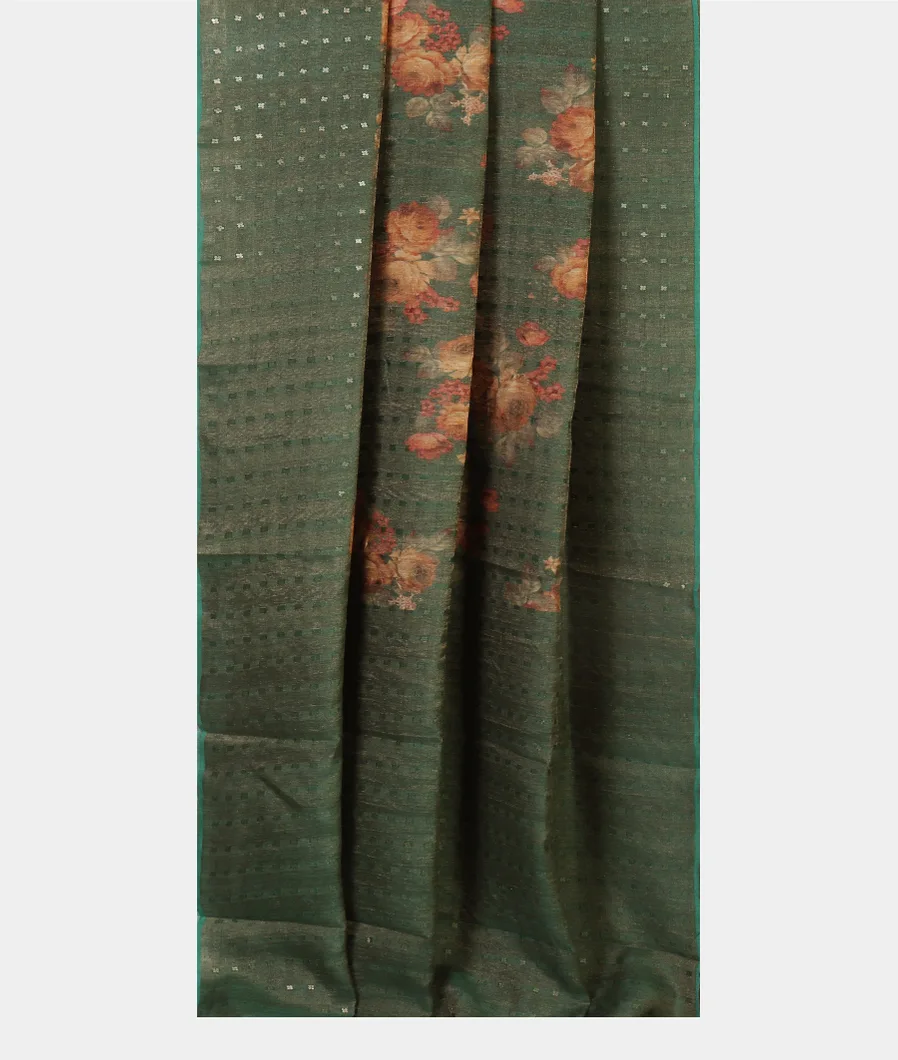 Green Tissue Tussar Printed Saree T4645112