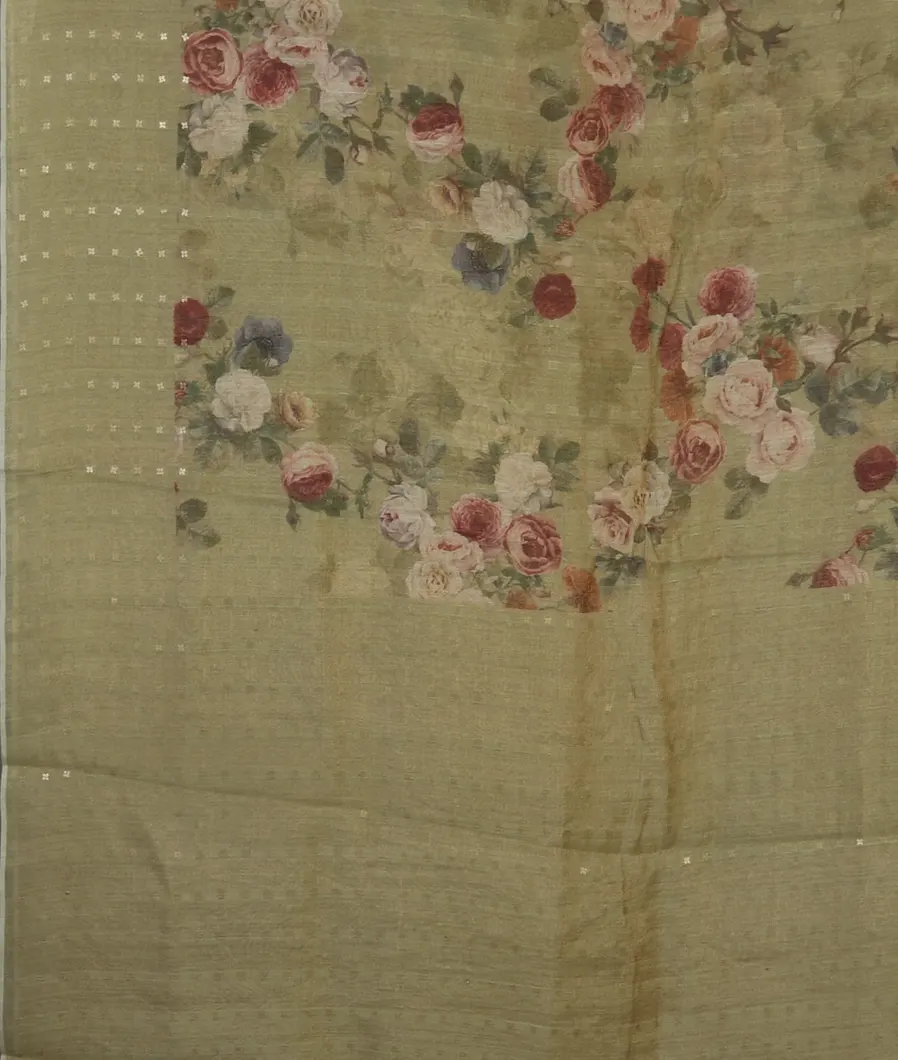 Green Tissue Tussar Printed Saree T4645044