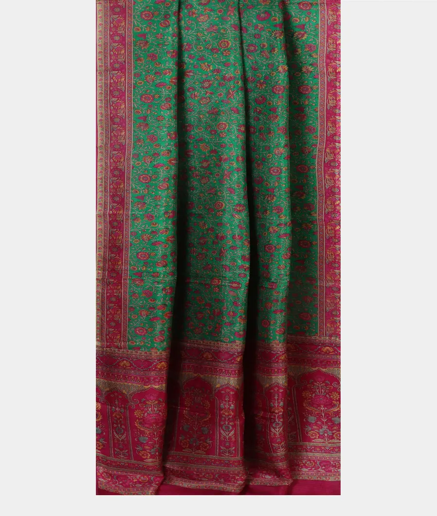 Green Printed Silk Saree T3740292