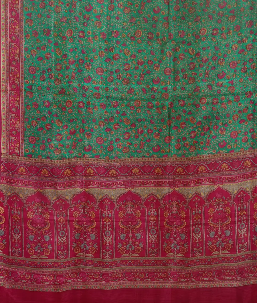 Green Printed Silk Saree T3740294