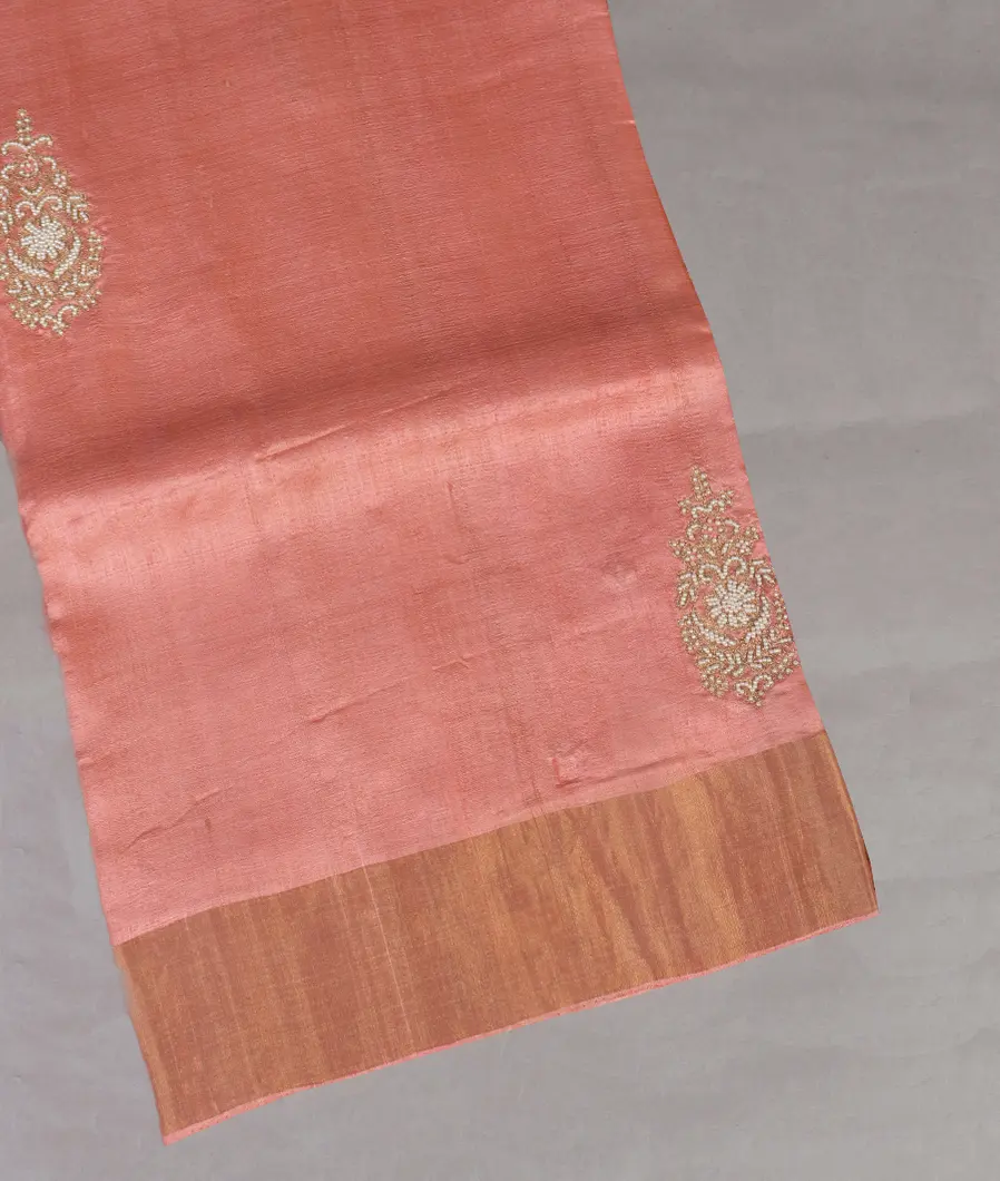 Pink Tussar Embroidery Saree T382376-image