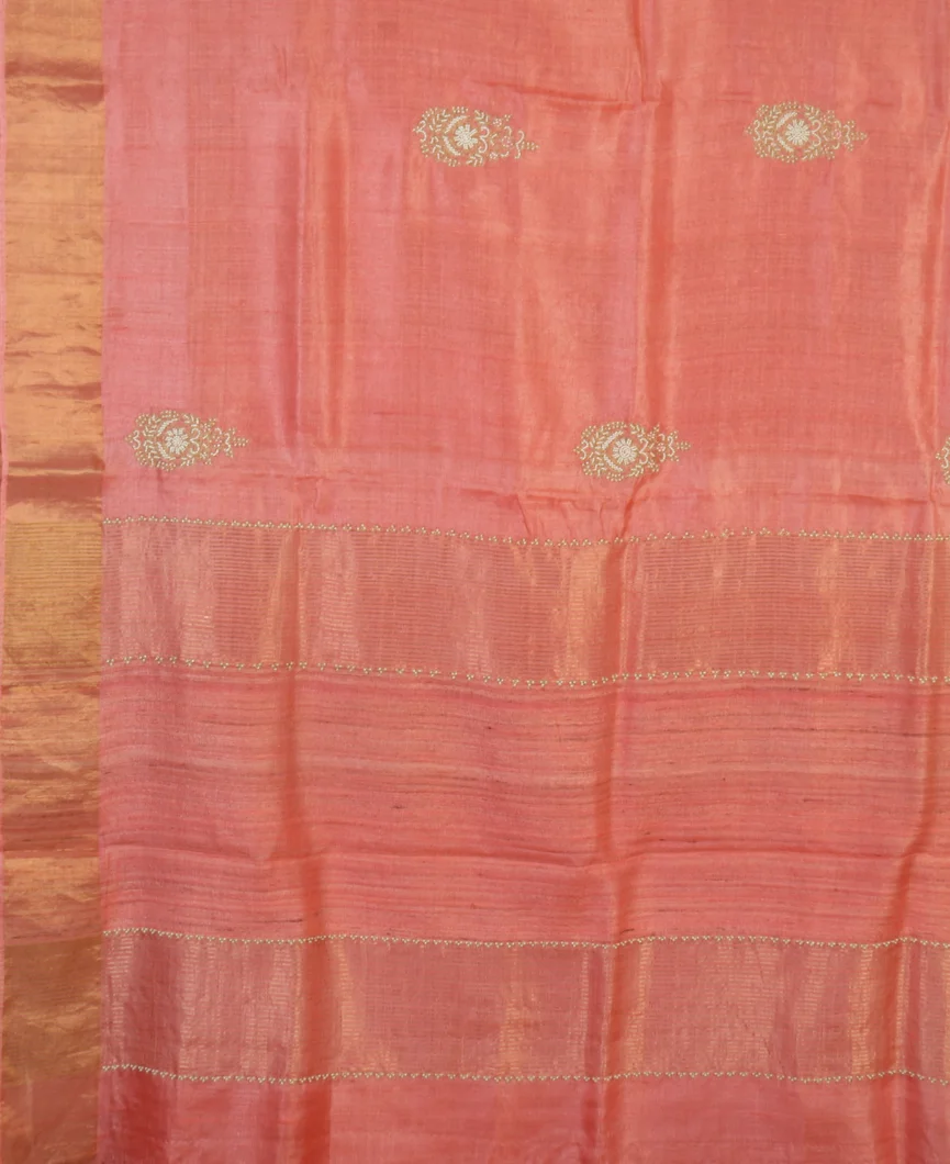 Pink Tussar Embroidery Saree T3823765