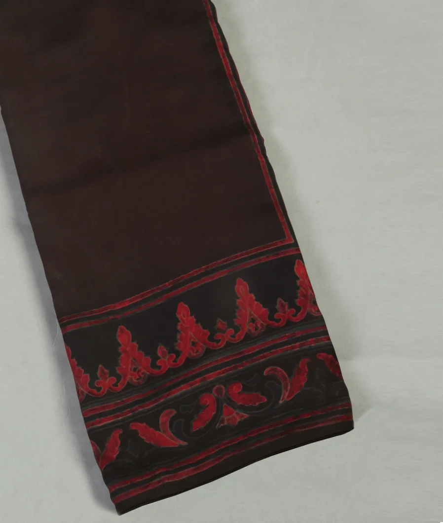 Deep Brown Ajrakh Silk Saree T435367-image