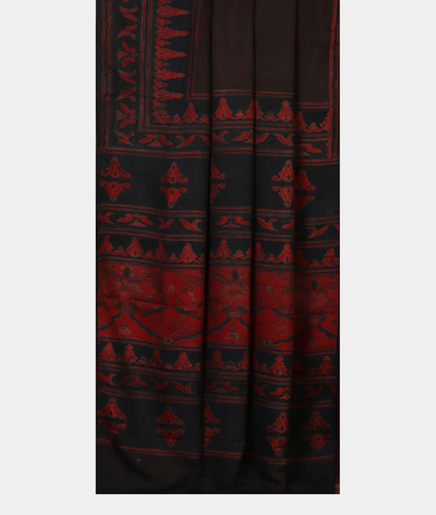 Deep Brown Ajrakh Silk Saree T4353672