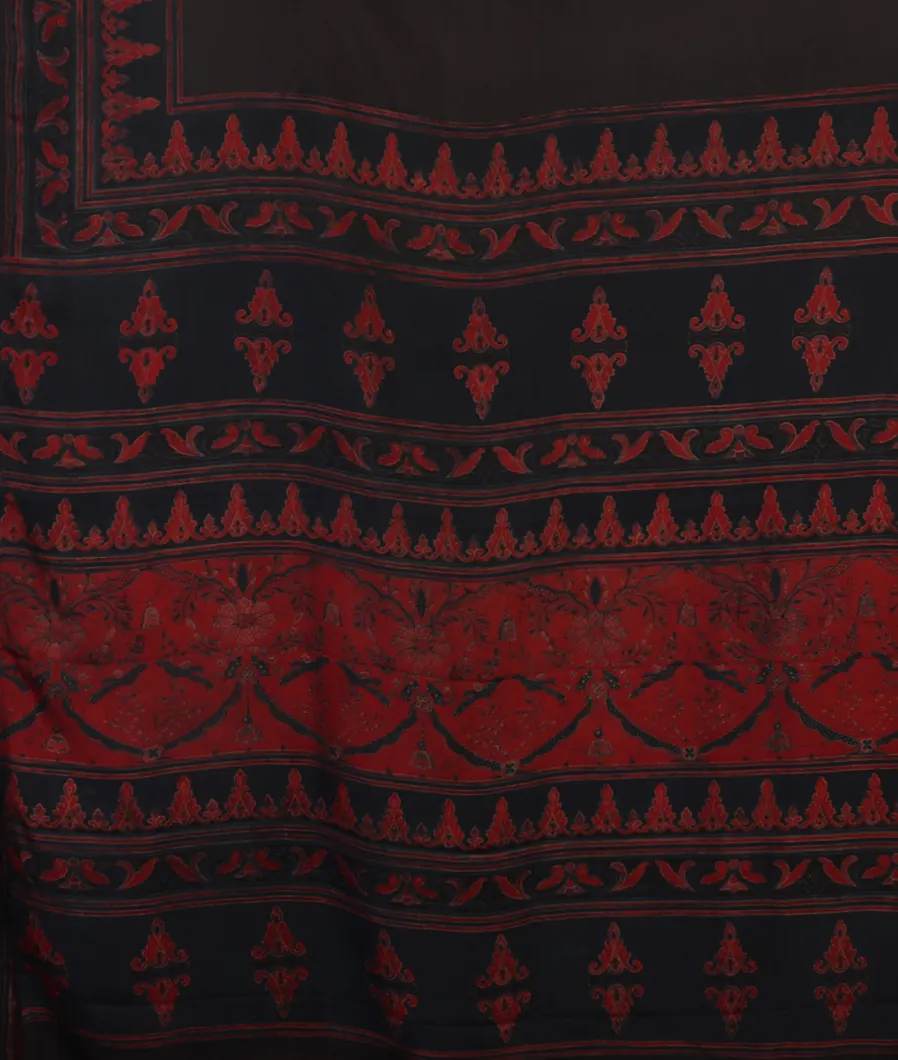Deep Brown Ajrakh Silk Saree T4353674