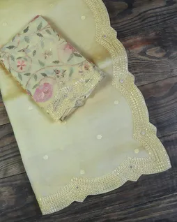 Light Yellow Kora Organza Embroidery Saree T4630653