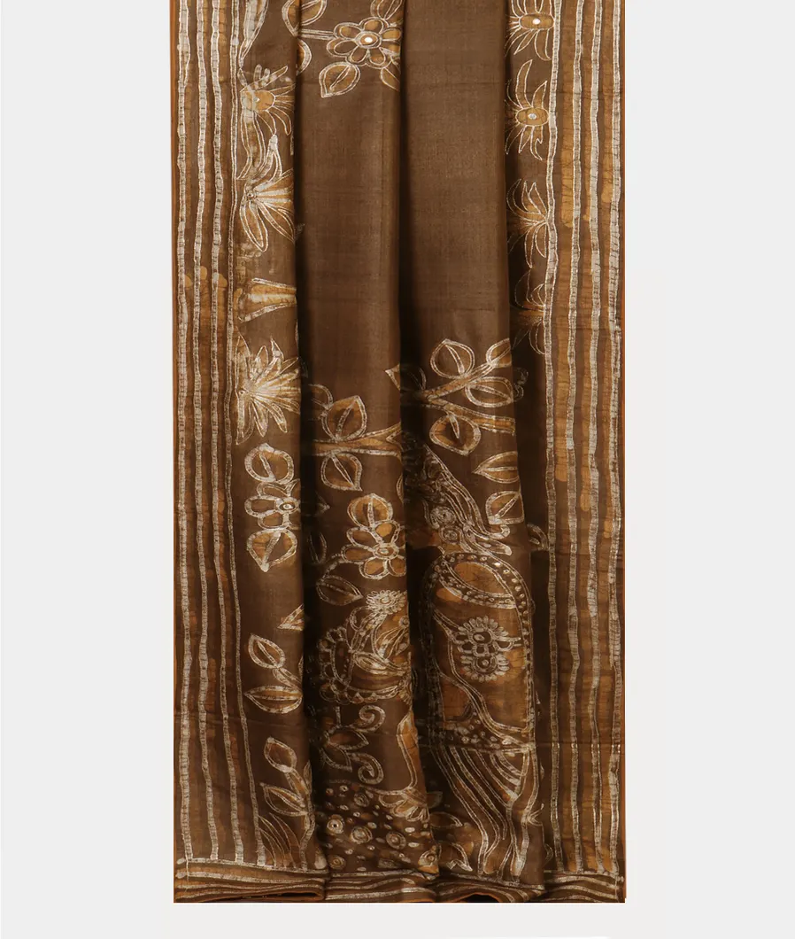 Brown Tussar Embroidery Saree T4389222