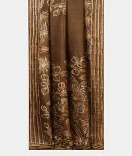 Brown Tussar Embroidery Saree T4389222