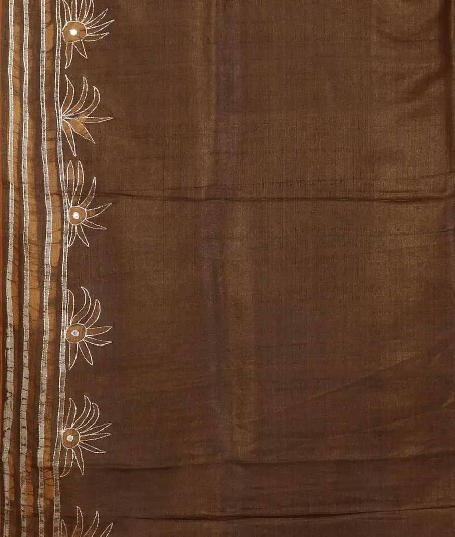 Brown Tussar Embroidery Saree T4389223