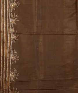 Brown Tussar Embroidery Saree T4389223