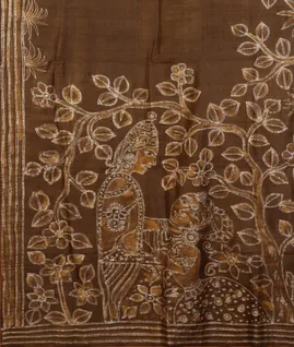 Brown Tussar Embroidery Saree T4389224