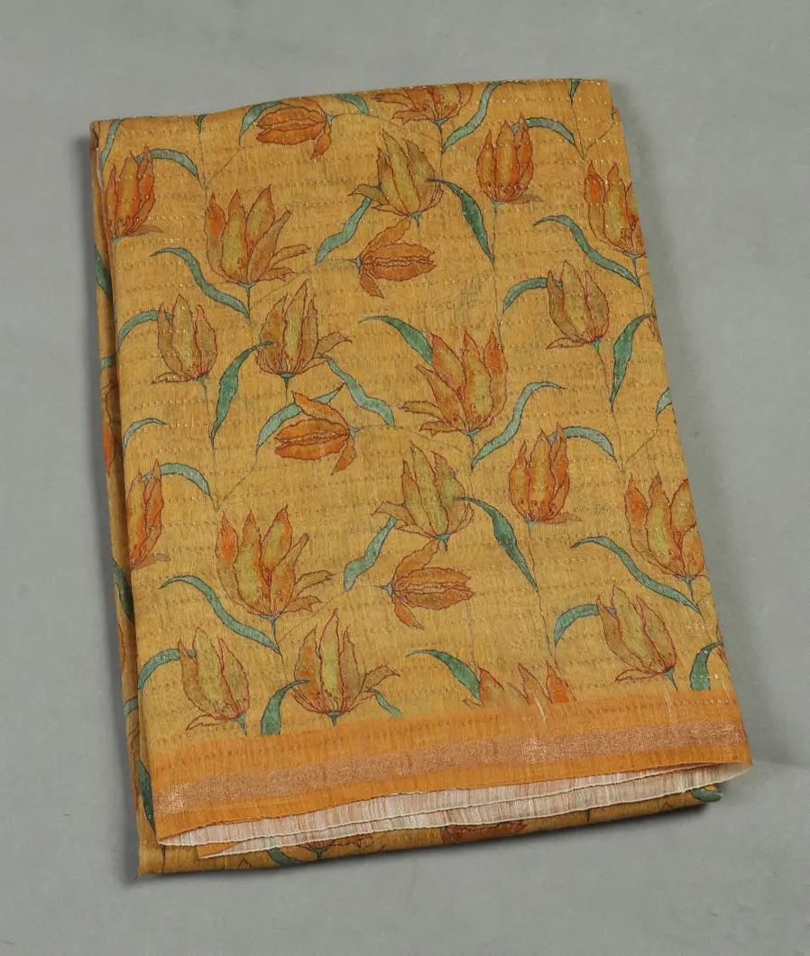 Yellow Linen Printed Saree T464535-image