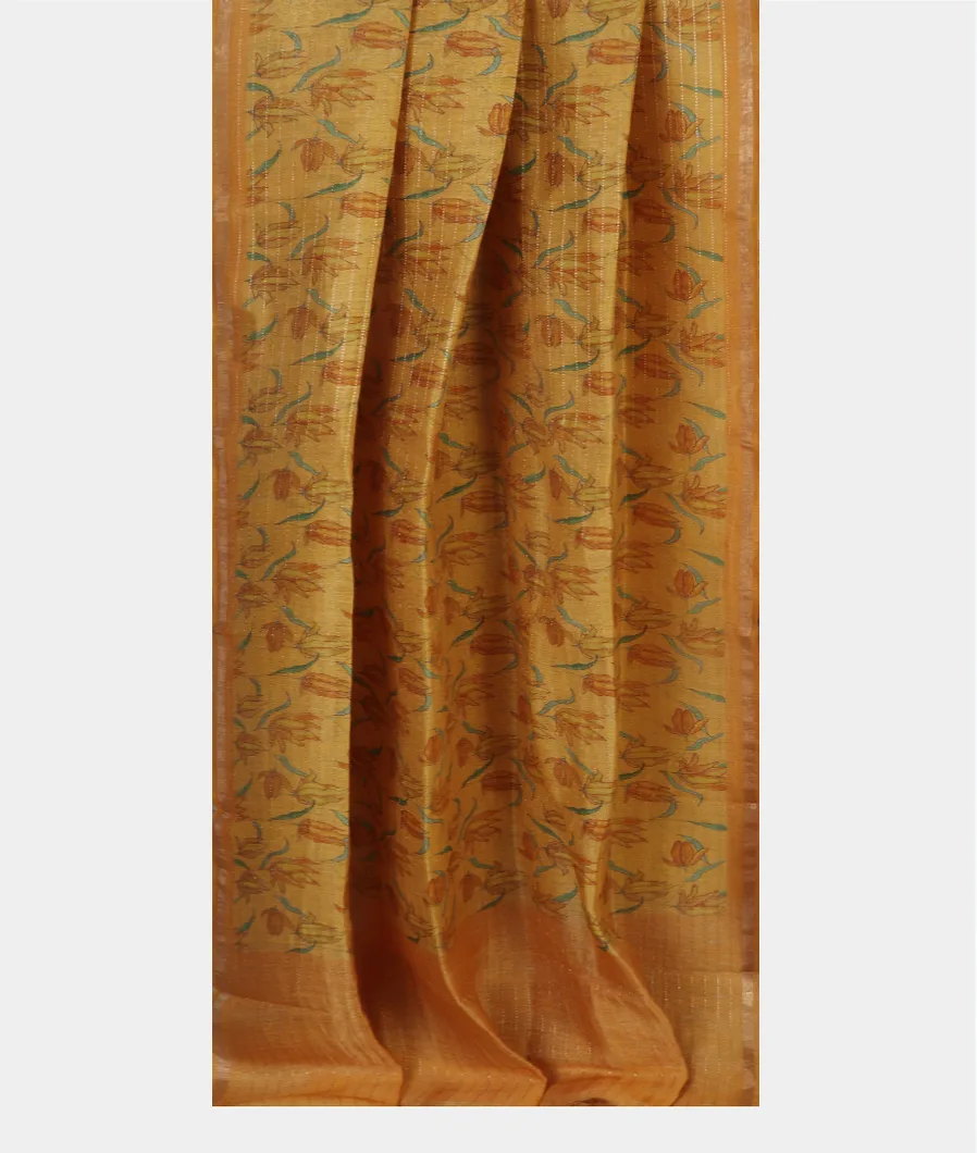Yellow Linen Printed Saree T4645352