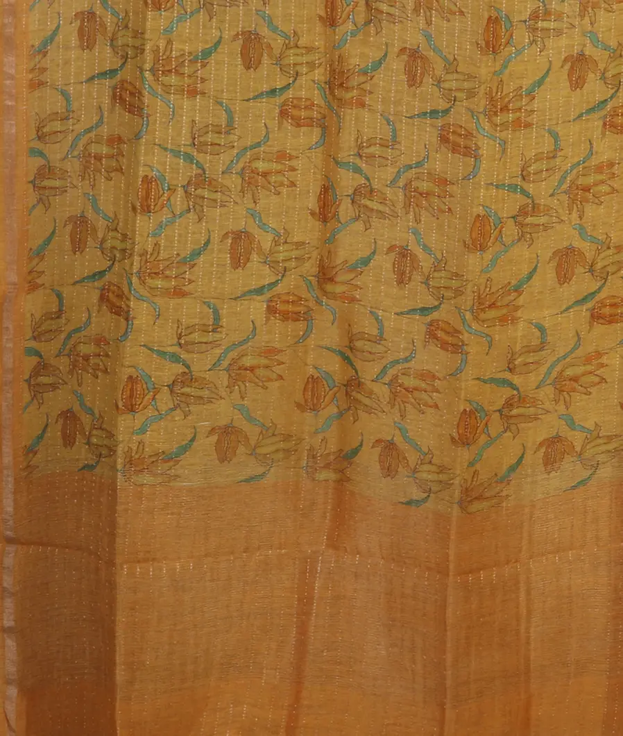 Yellow Linen Printed Saree T4645354