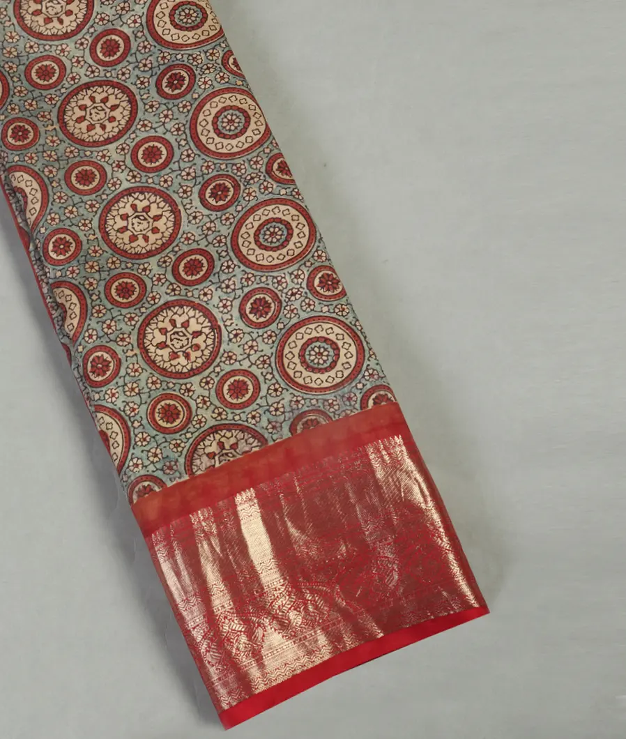 Light Blue Ajrakh Silk Saree T464310-image