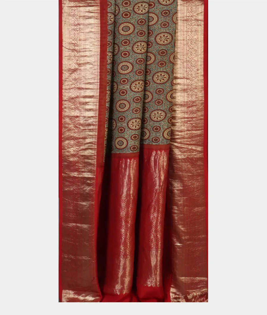 Light Blue Ajrakh Silk Saree T4643102