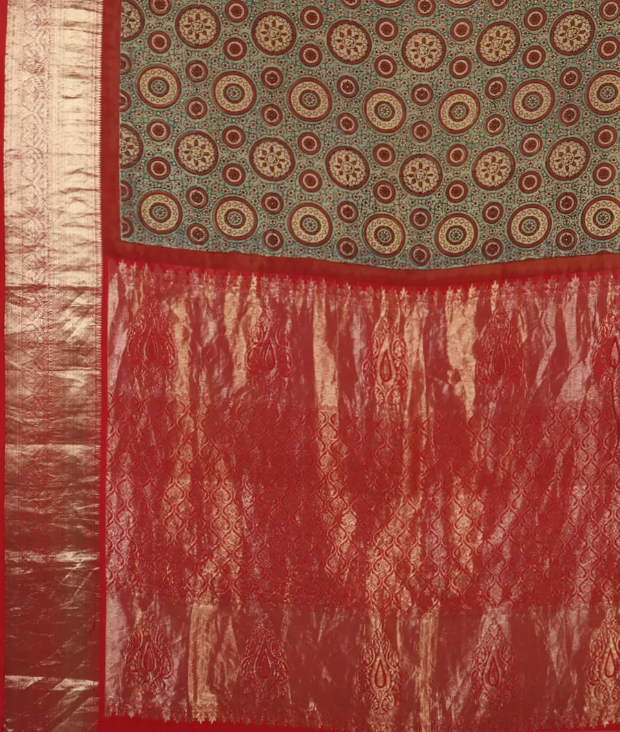 Light Blue Ajrakh Silk Saree T4643104