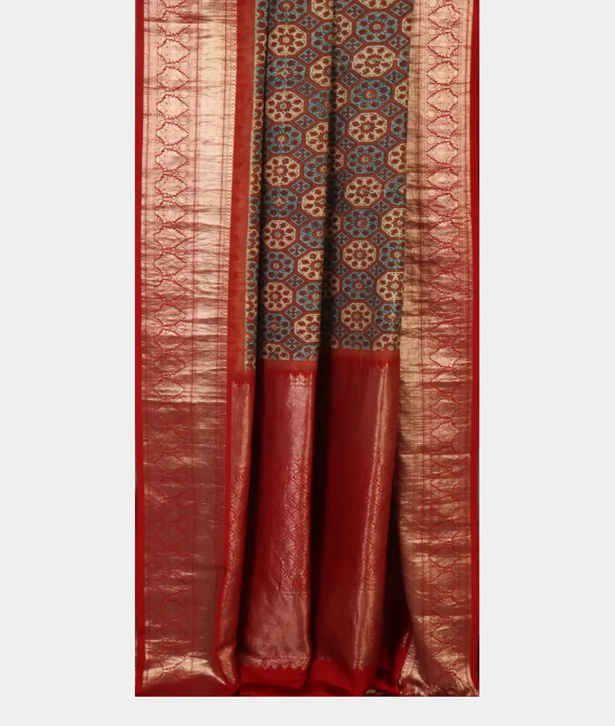 Multicolour Ajrakh Silk Saree T4643132