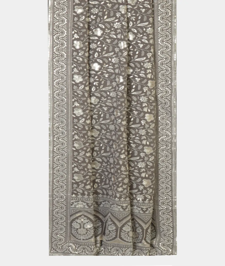 Grey Georgette Silk Embroidery Saree  T4612462