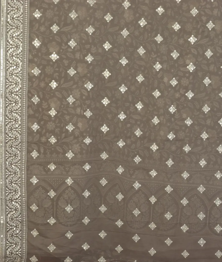 Grey Georgette Silk Embroidery Saree  T4612463