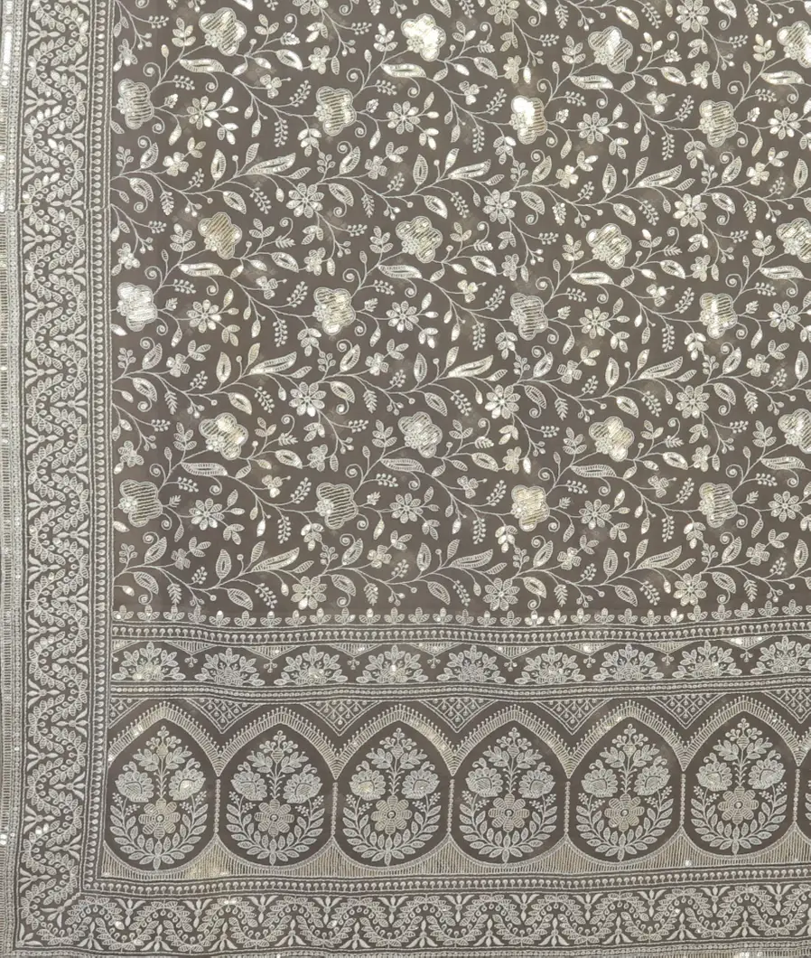 Grey Georgette Silk Embroidery Saree  T4612464