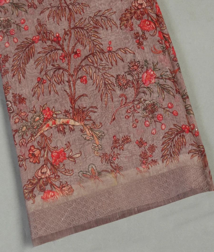 Light Purple Linen Printed Saree T464526-image