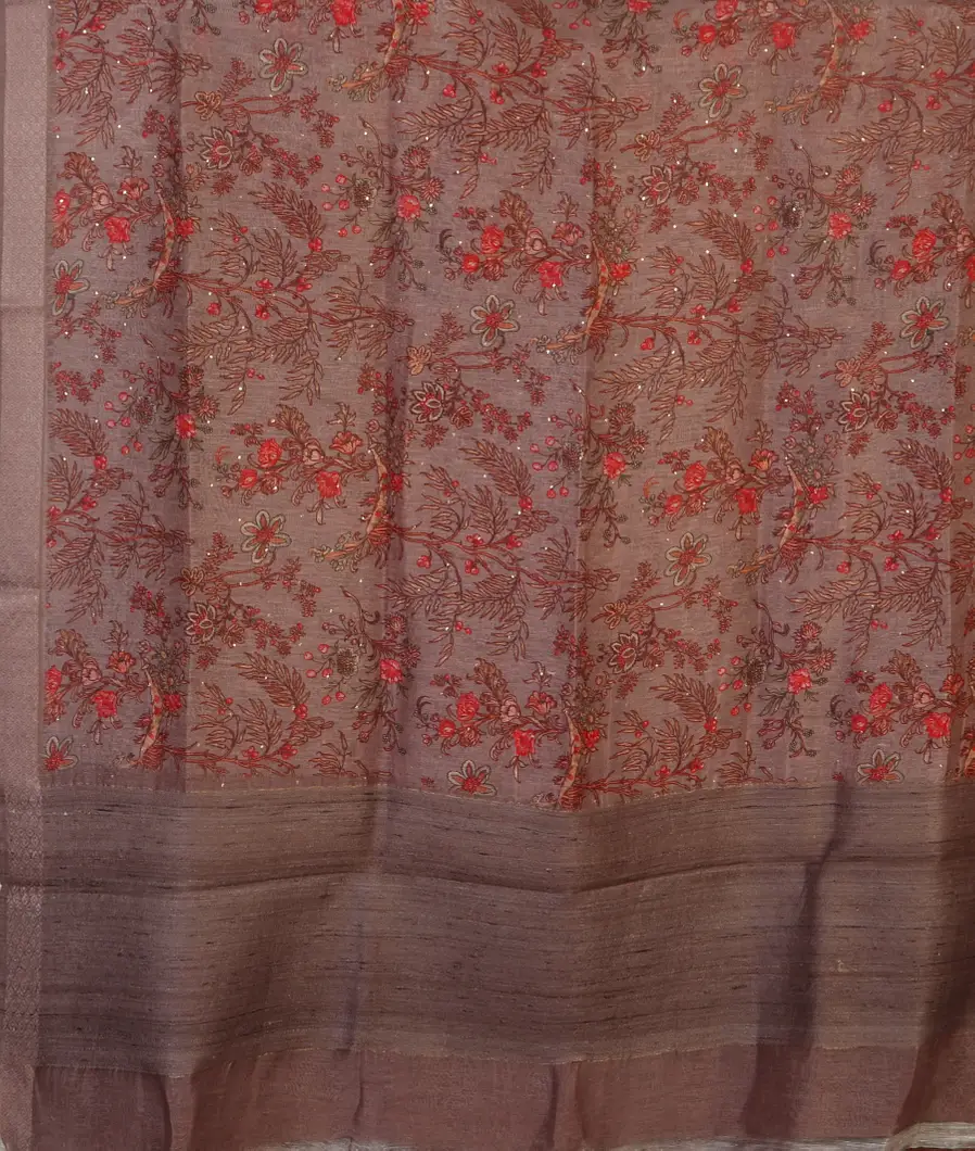 Light Purple Linen Printed Saree T4645264