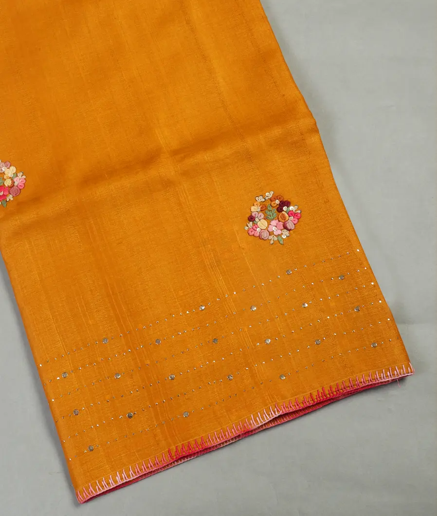 Yellow Tussar Embroidery Saree T448553-image