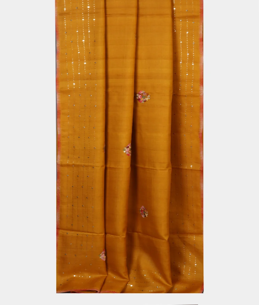 Yellow Tussar Embroidery Saree T4485532
