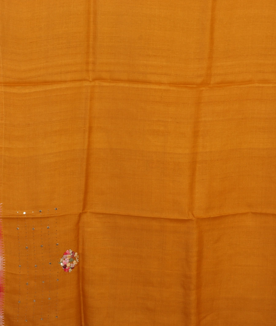 Yellow Tussar Embroidery Saree T4485533