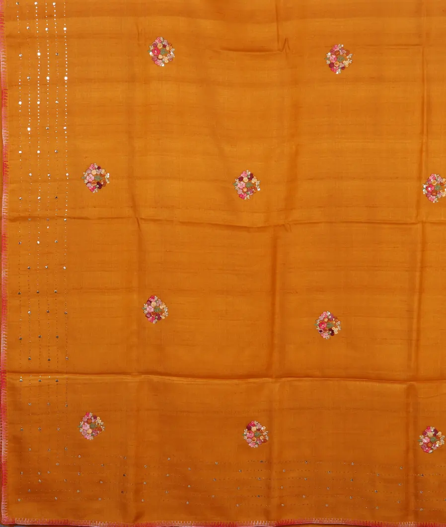 Yellow Tussar Embroidery Saree T4485534