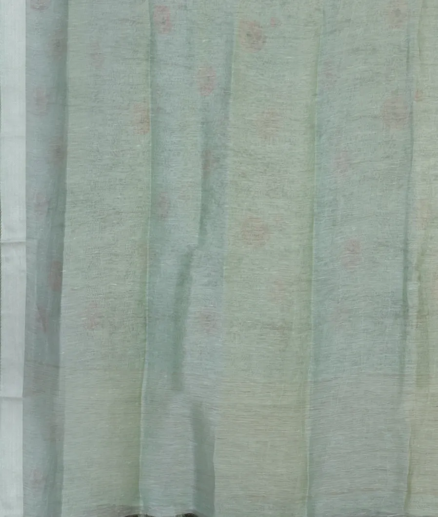 Green Linen Printed Saree T4645563