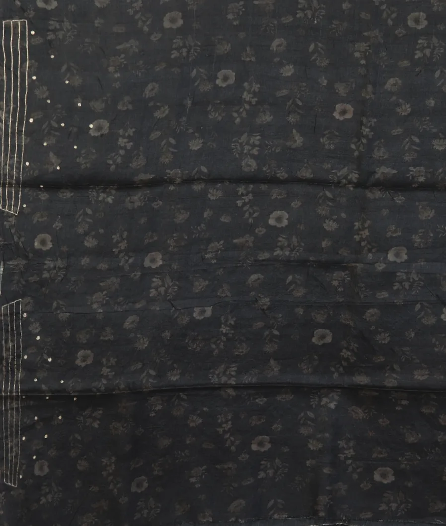 Dark Grey Tussar Embroidery Saree T4643833