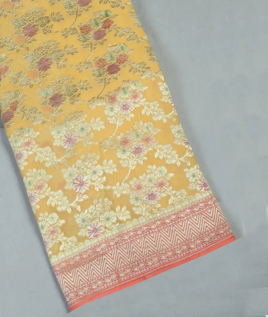 Yellow Banaras Georgette Silk Saree T459673-image