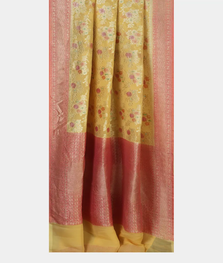 Yellow Banaras Georgette Silk Saree T4596732