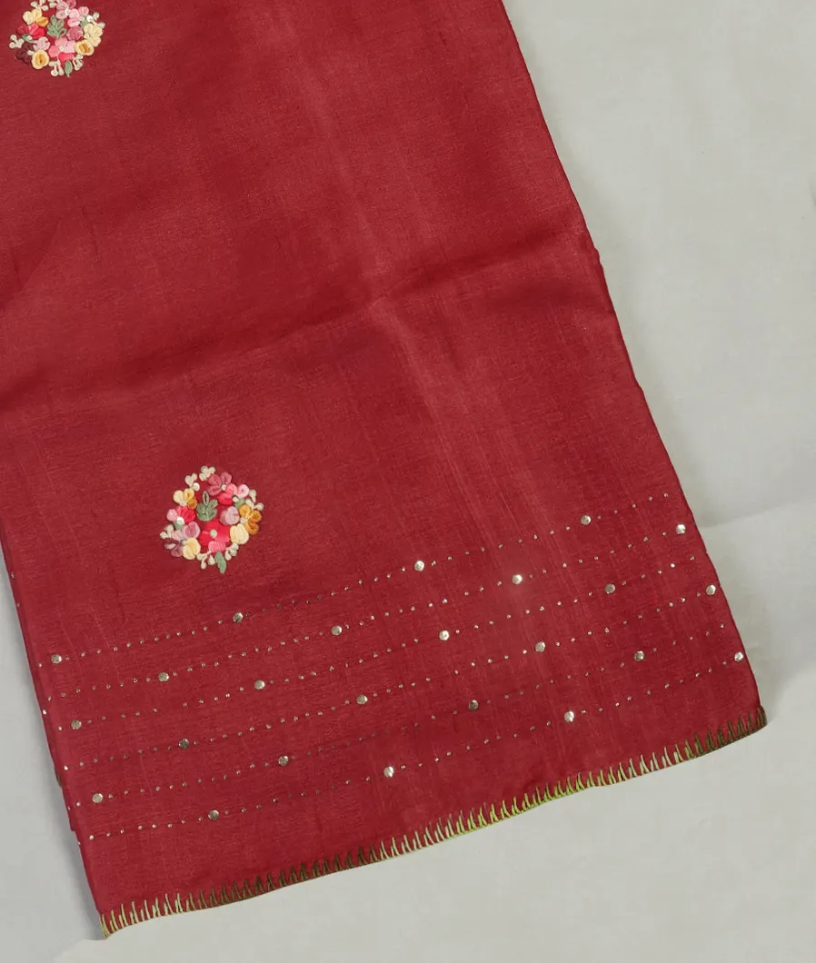 Red Tussar Embroidery Saree T448551-image
