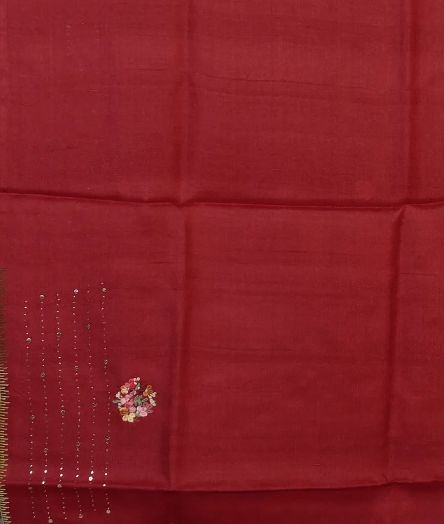Red Tussar Embroidery Saree T4485513