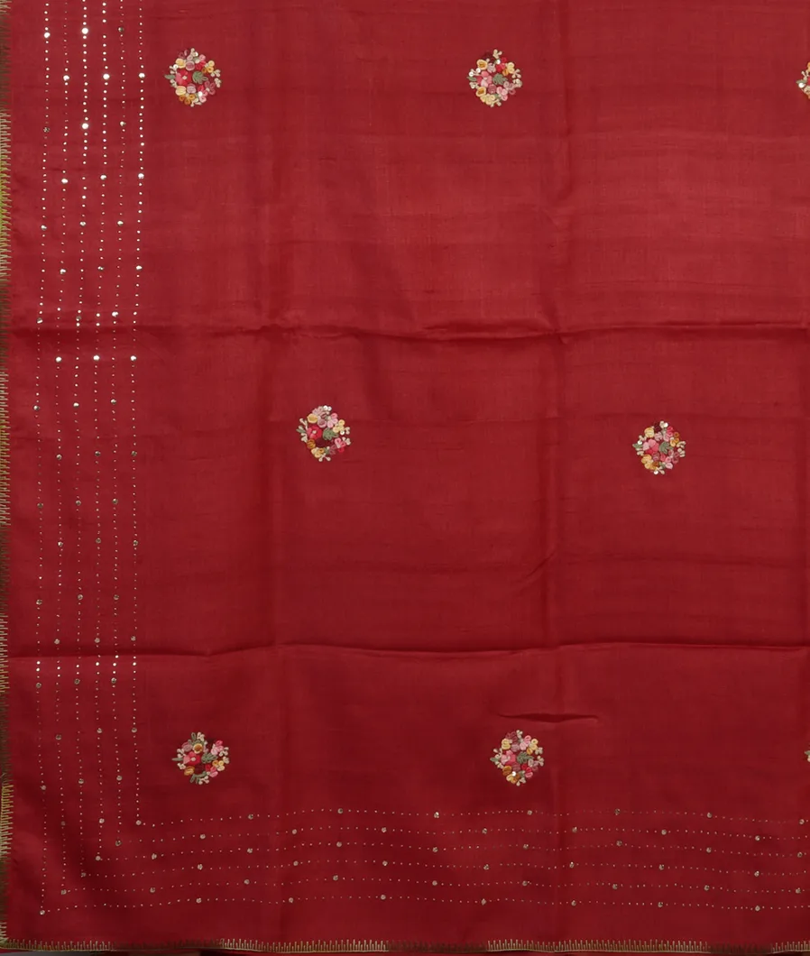 Red Tussar Embroidery Saree T4485514