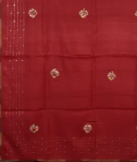 Red Tussar Embroidery Saree T4485514