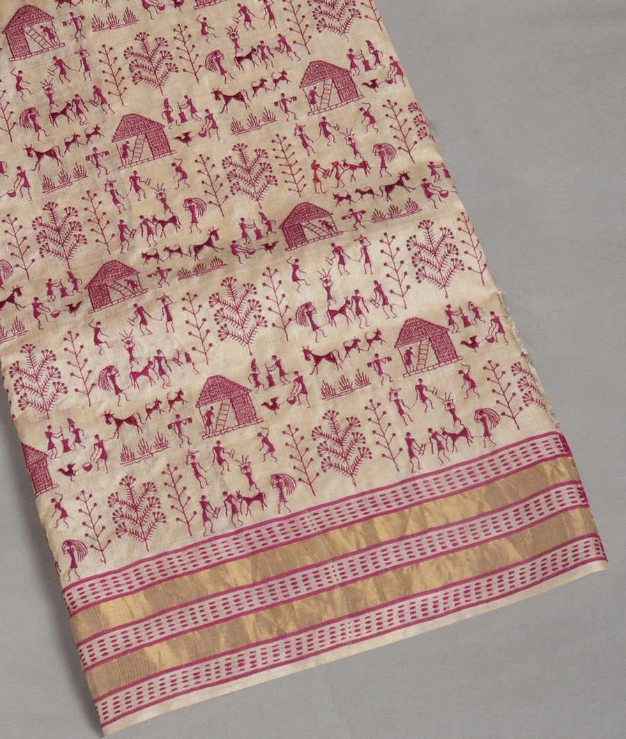 Beige Tussar Embroidery Saree T411505-image