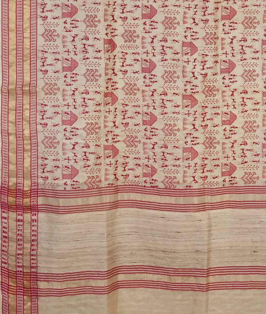 Beige Tussar Embroidery Saree T4115054