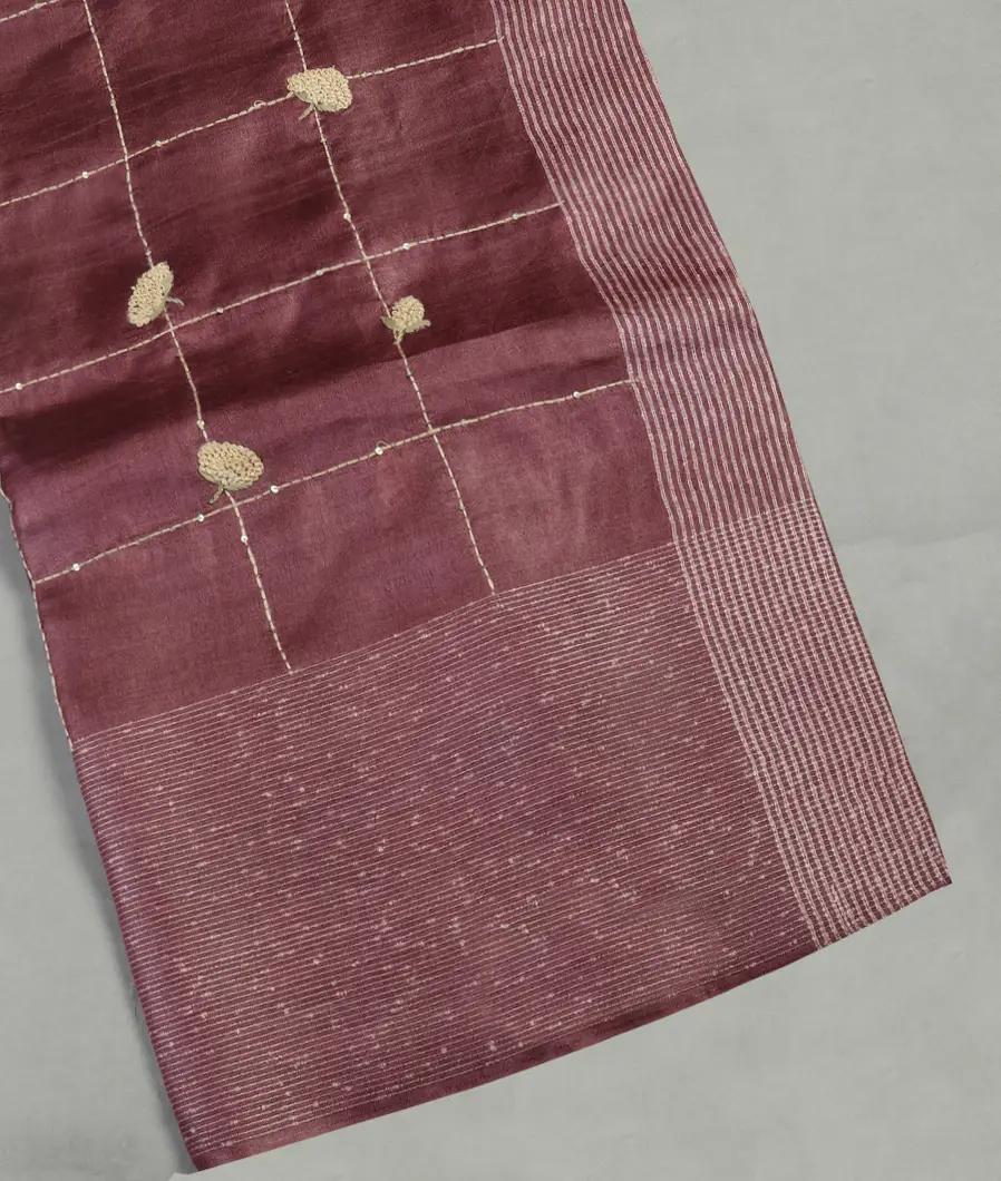 Purple Tussar Embroidery Saree T463175-image